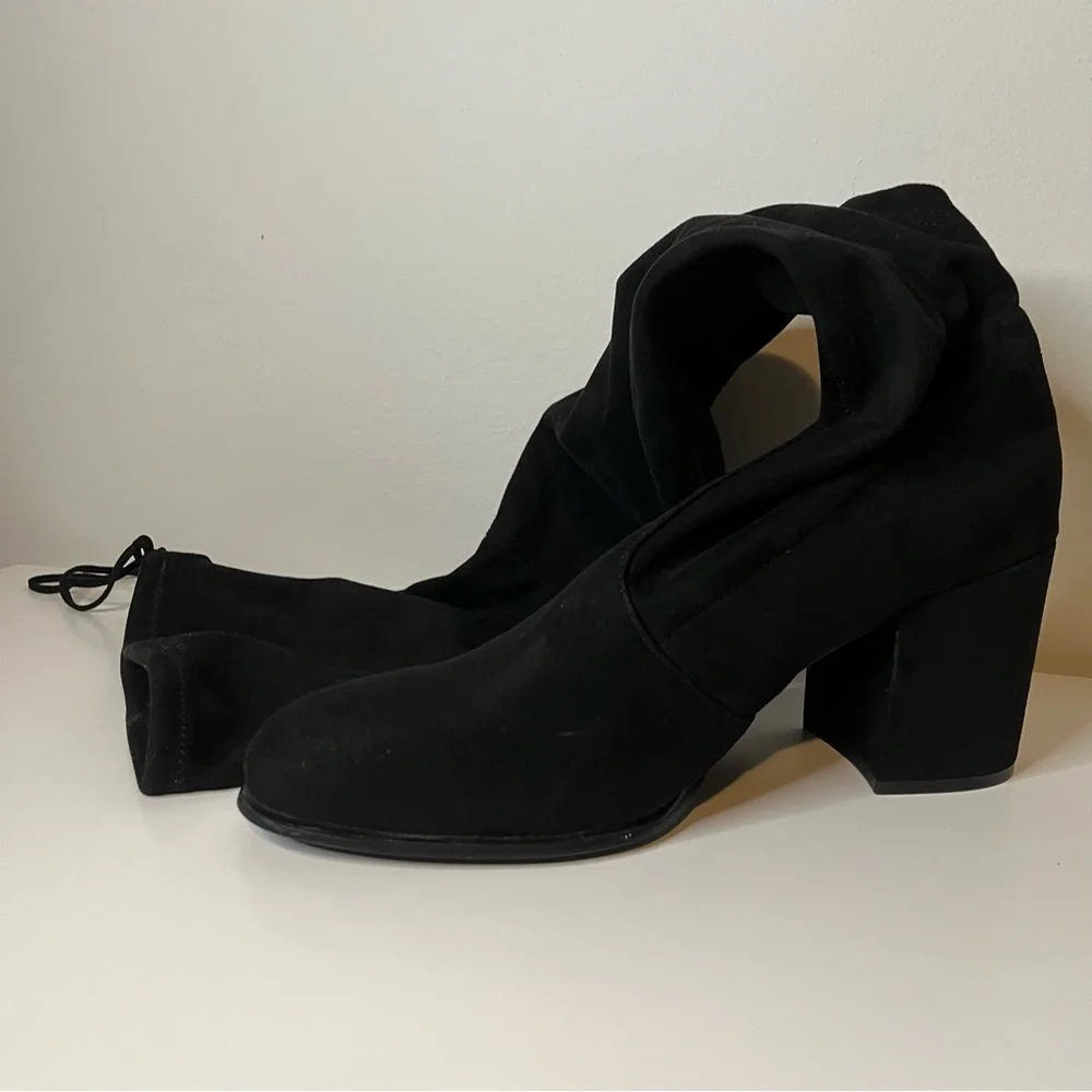 Slayer Suede Over the Knee Soft Block Heel Tie Top Boots Size 11 in black‎
